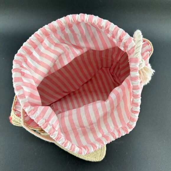 1) MeriMeri Straw Bunny Purse Cotton Lining Draw Sting Closure12"L x 6.5"H x 5"W - Picture 7 of 9